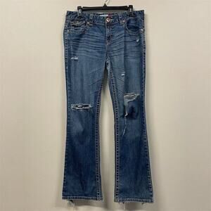 Aeropostale Women's Bootcut Jeans Size 11/12 Blue Distressed Denim